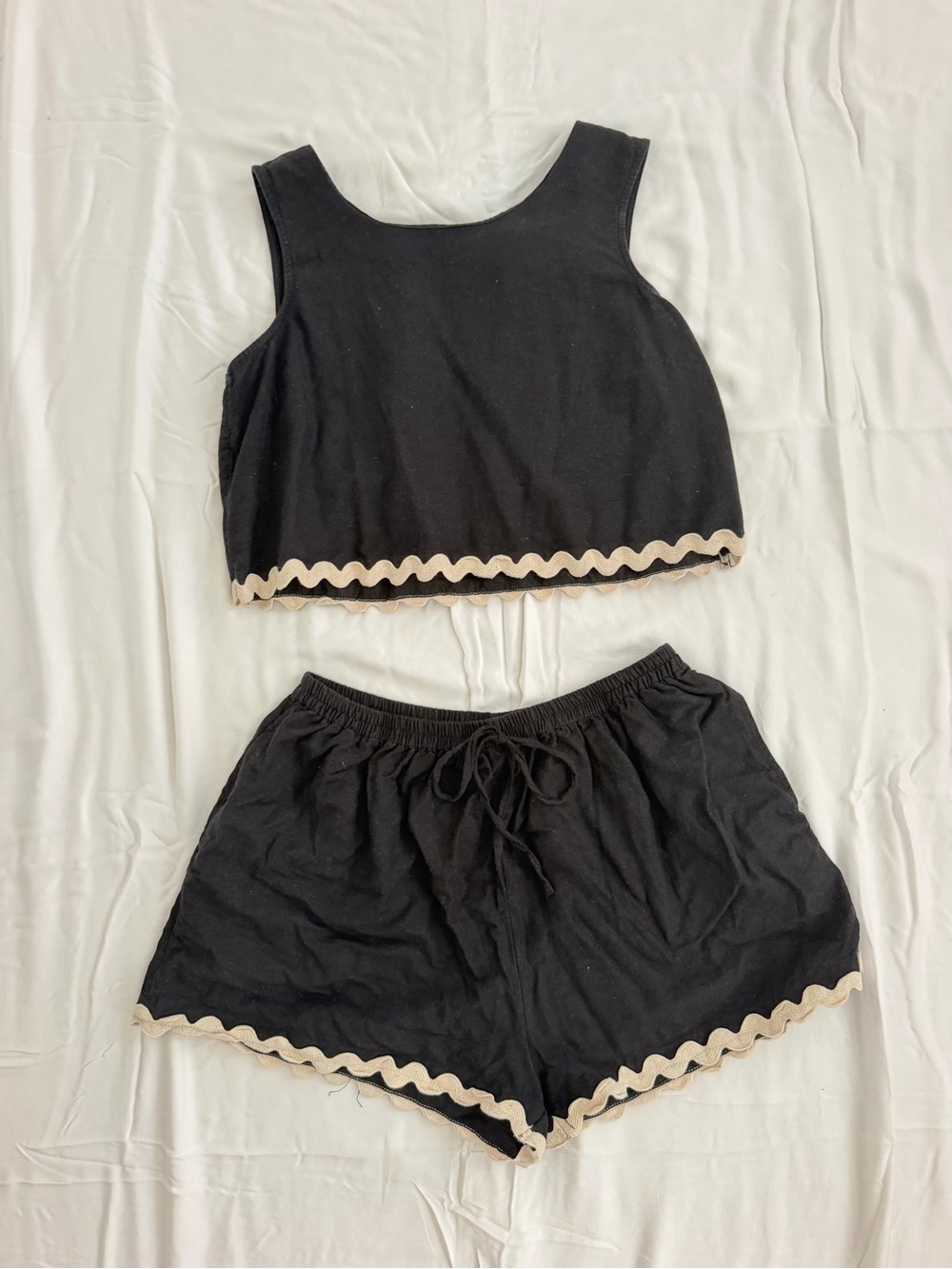Black Women's Matching Set with Cream Trim